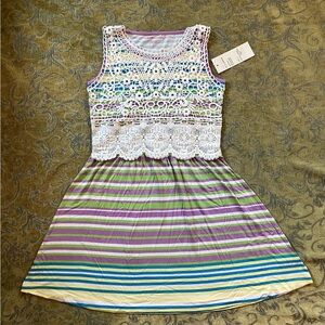 NWT Design History Girls Dress Striped with Lace Overlay Size XL